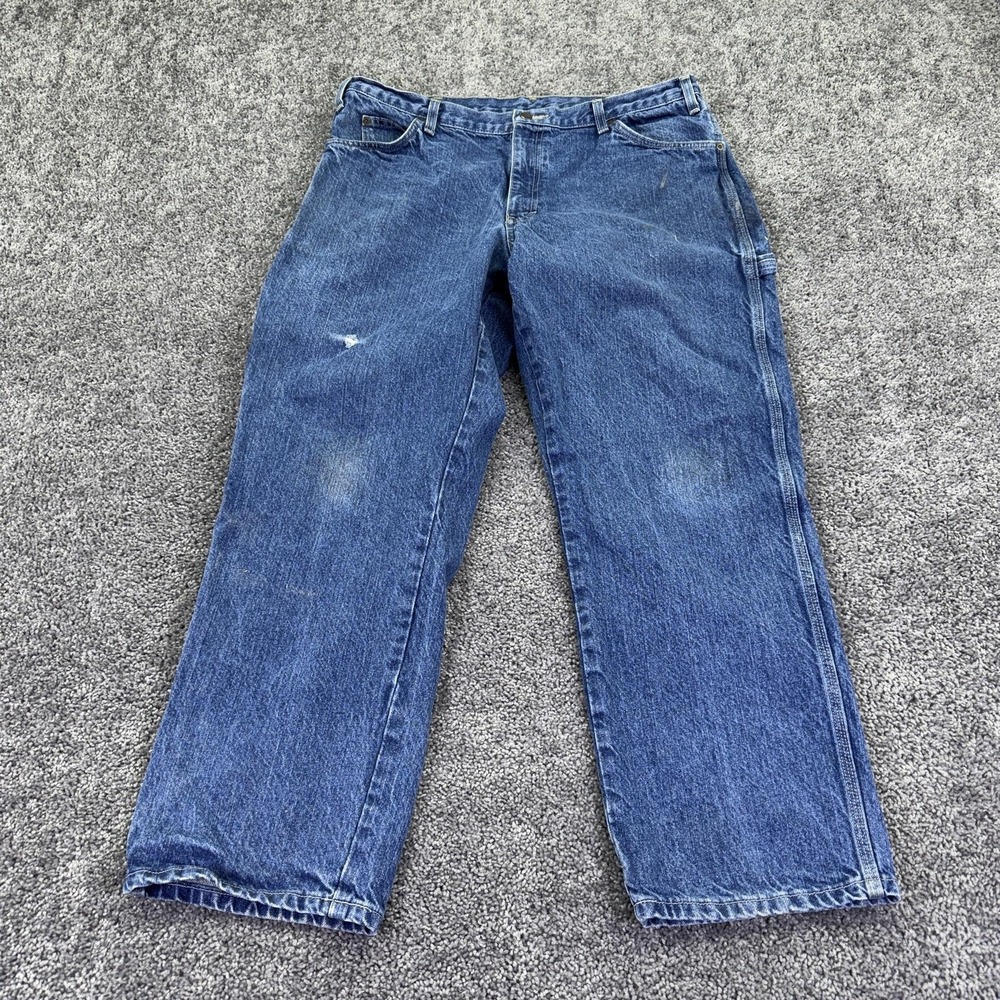 Dickies Jeans Mens 38x30 Blue Straight Denim Distressed Carpenter Workwear